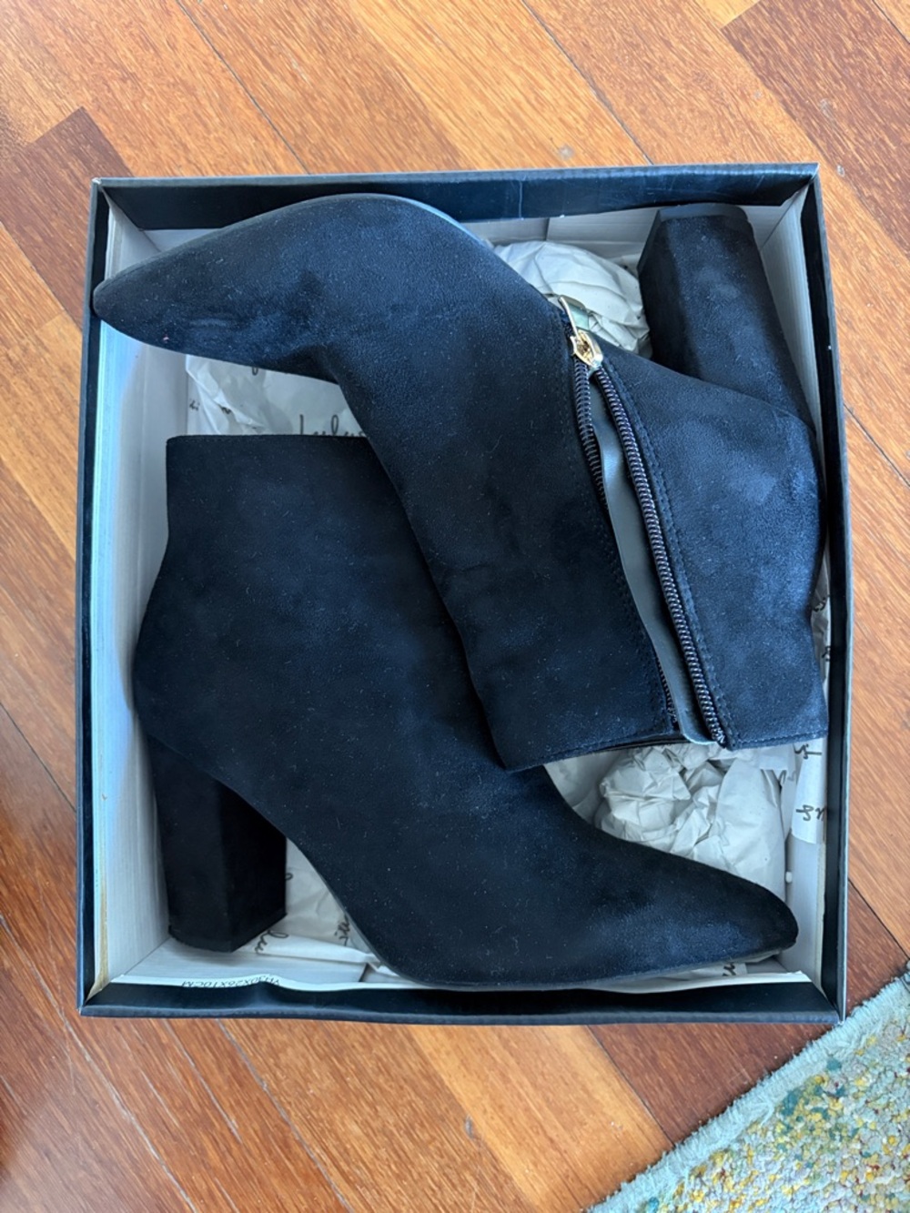 Lulu's Black Suede Pointed Toe Ankle Booties with Block Heel